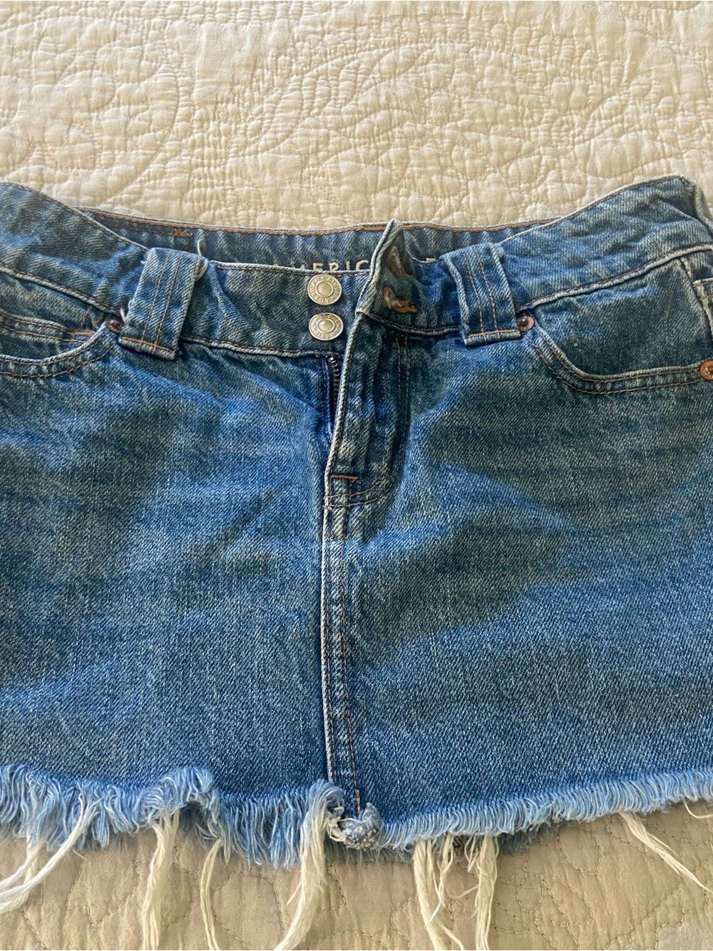American Eagle Outfitters Blue Denim Frayed Hem Mini Skirt